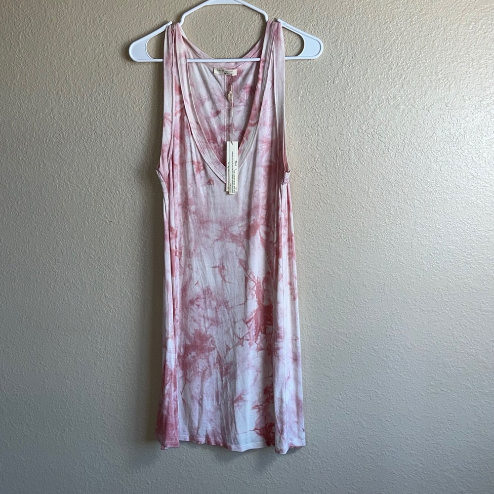 Love Stitch Tie Dye Tank‎ Dress Pink White V Neck Casual Midi Boho Women's M NWT
